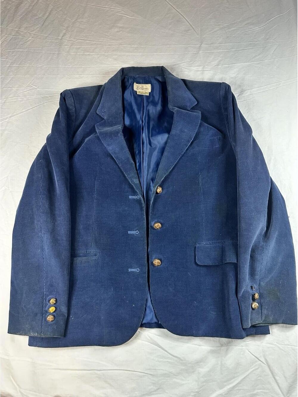🧥✨VNG St. Albans Blue Corduroy Blazer Men's Regular Single-Breasted Notch Lapel